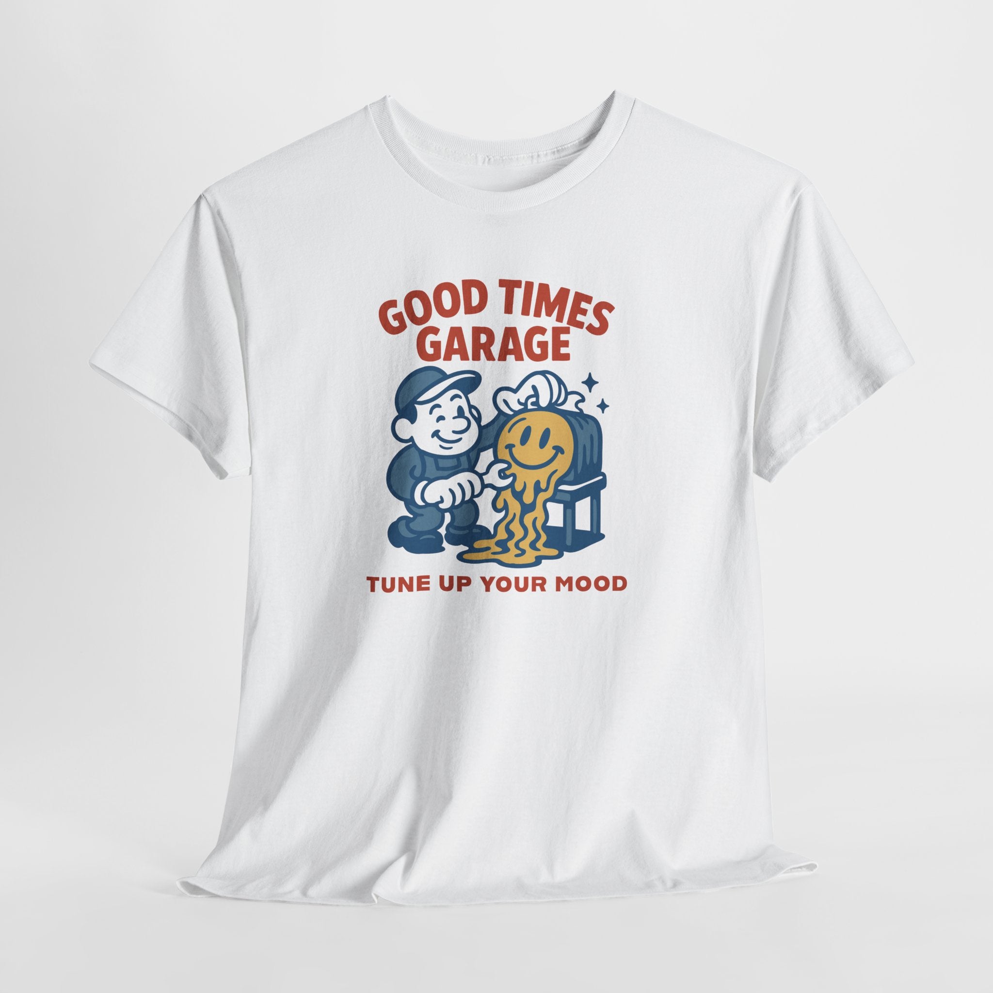 Good Times Garage T-Shirt – "Tune Up Your Mood" Retro Mechanic Tee