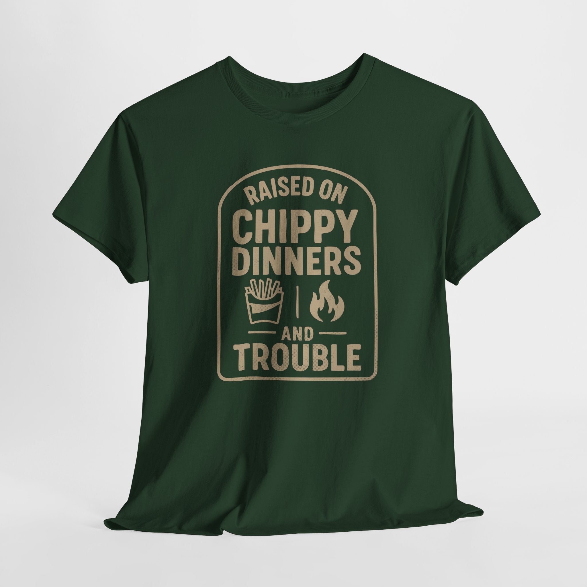Raised On Chippy Dinners & Trouble - Unisex Cotton Tee