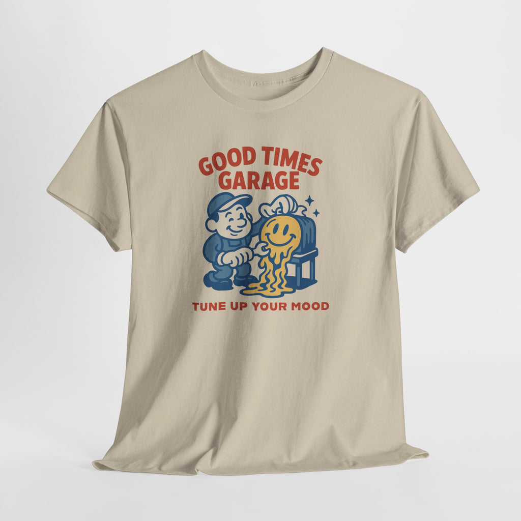 Good Times Garage T-Shirt – "Tune Up Your Mood" Retro Mechanic Tee