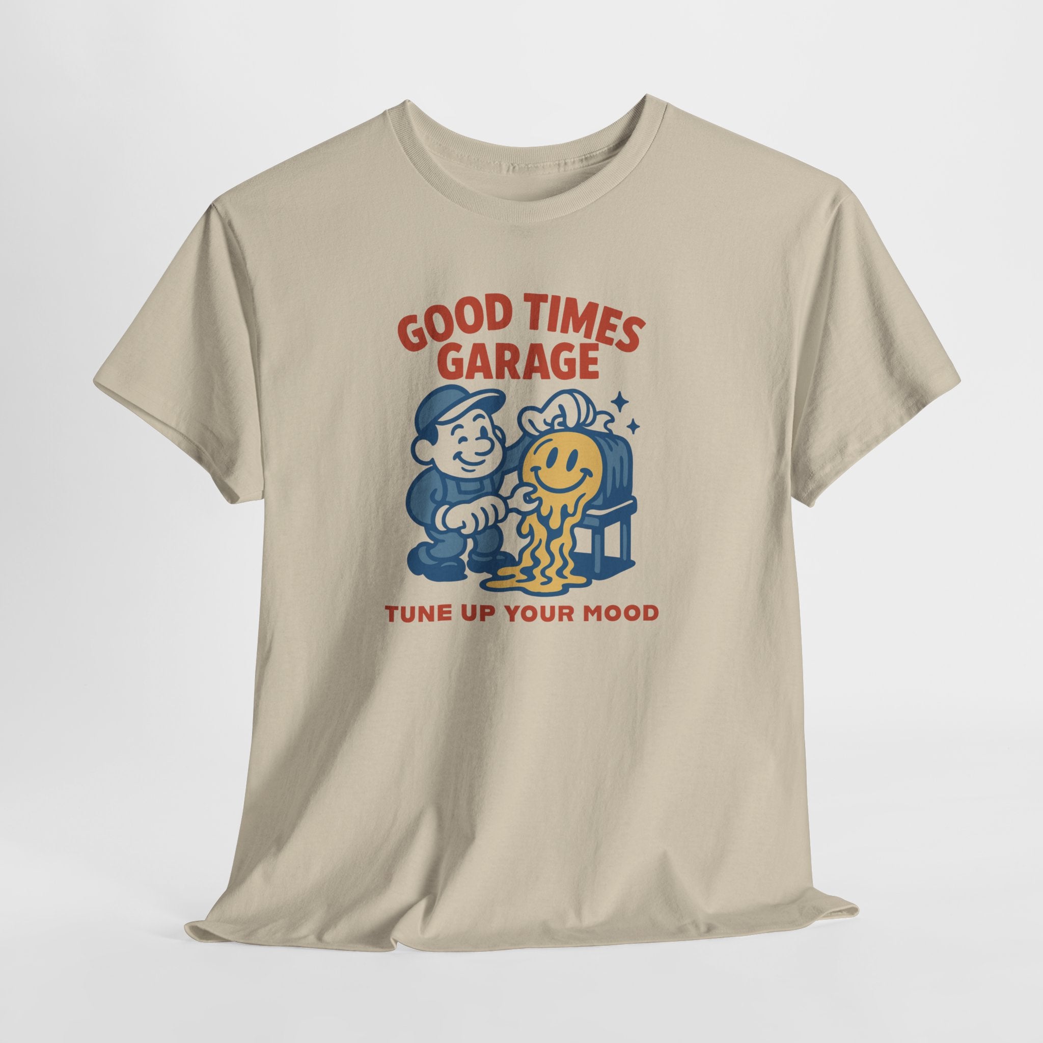 Good Times Garage T-Shirt – "Tune Up Your Mood" Retro Mechanic Tee